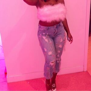 Bling Diamond Tassel Boyfriend Jean